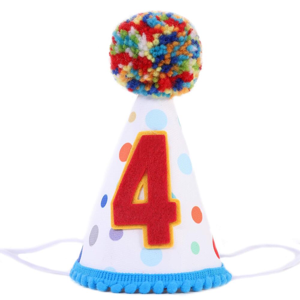 5213 Baby 4th Birthday Party Handmade Hat, Primary Colors Confetti Cone